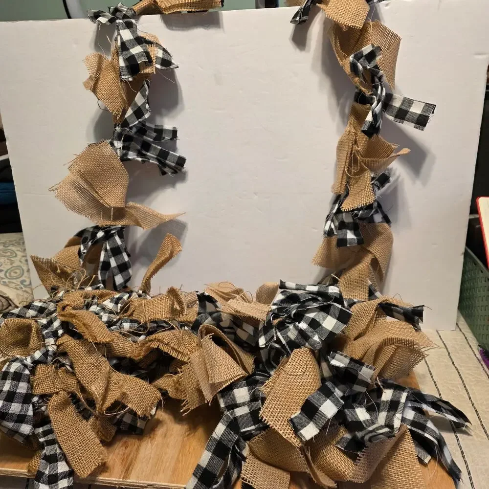 Hobby Lobby Christmas black and white gingham/burlap 6 ft garland 3-strands